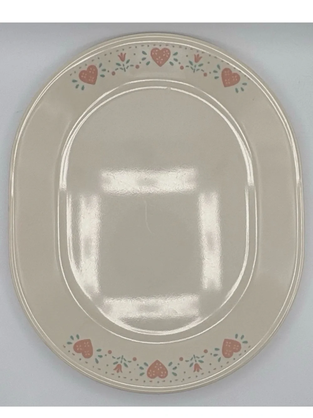 Vintage Corelle Forever Yours Oval Serving Platter Pink Hearts Country Cottage